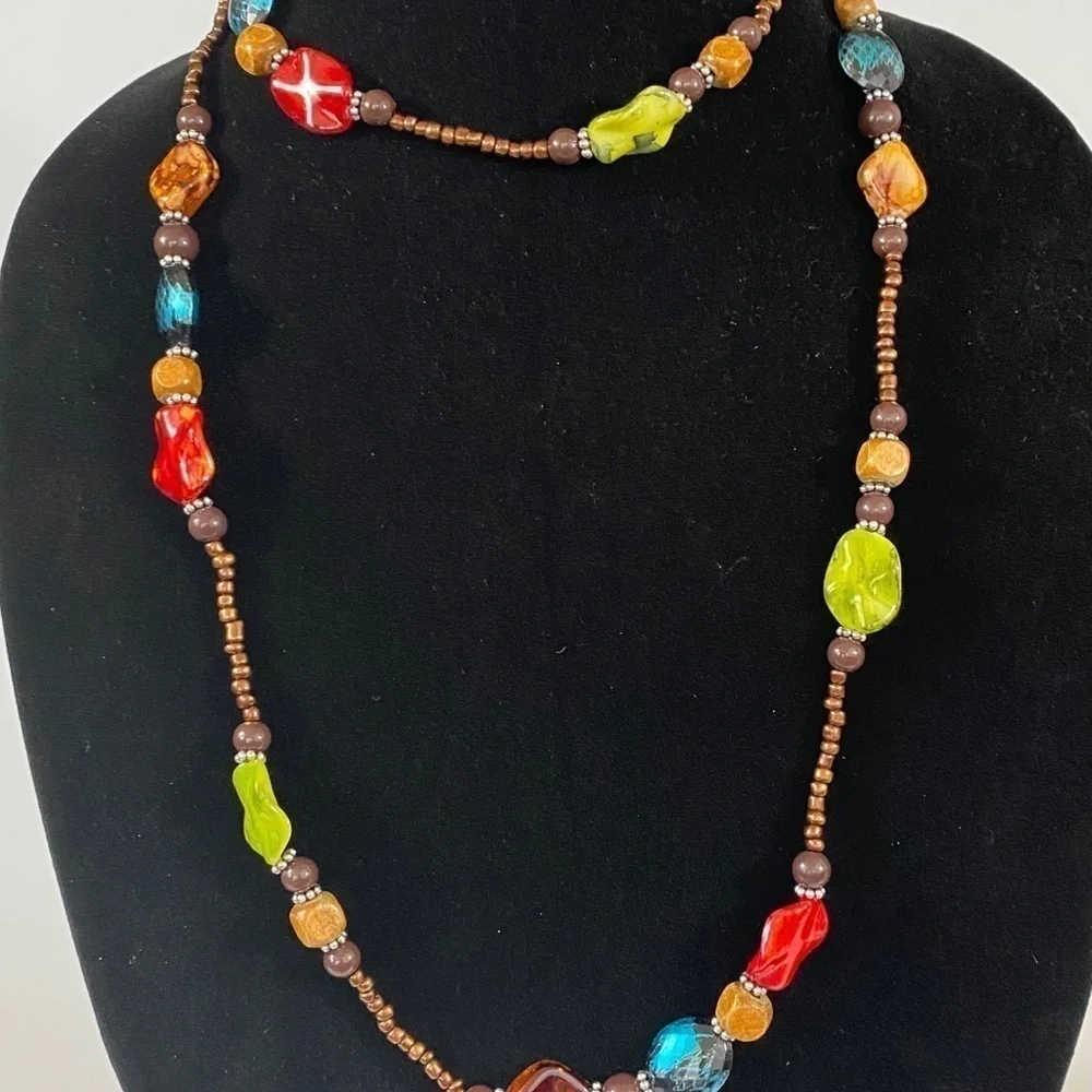 Beaded Necklace Long Artisan plastic / wood 46”